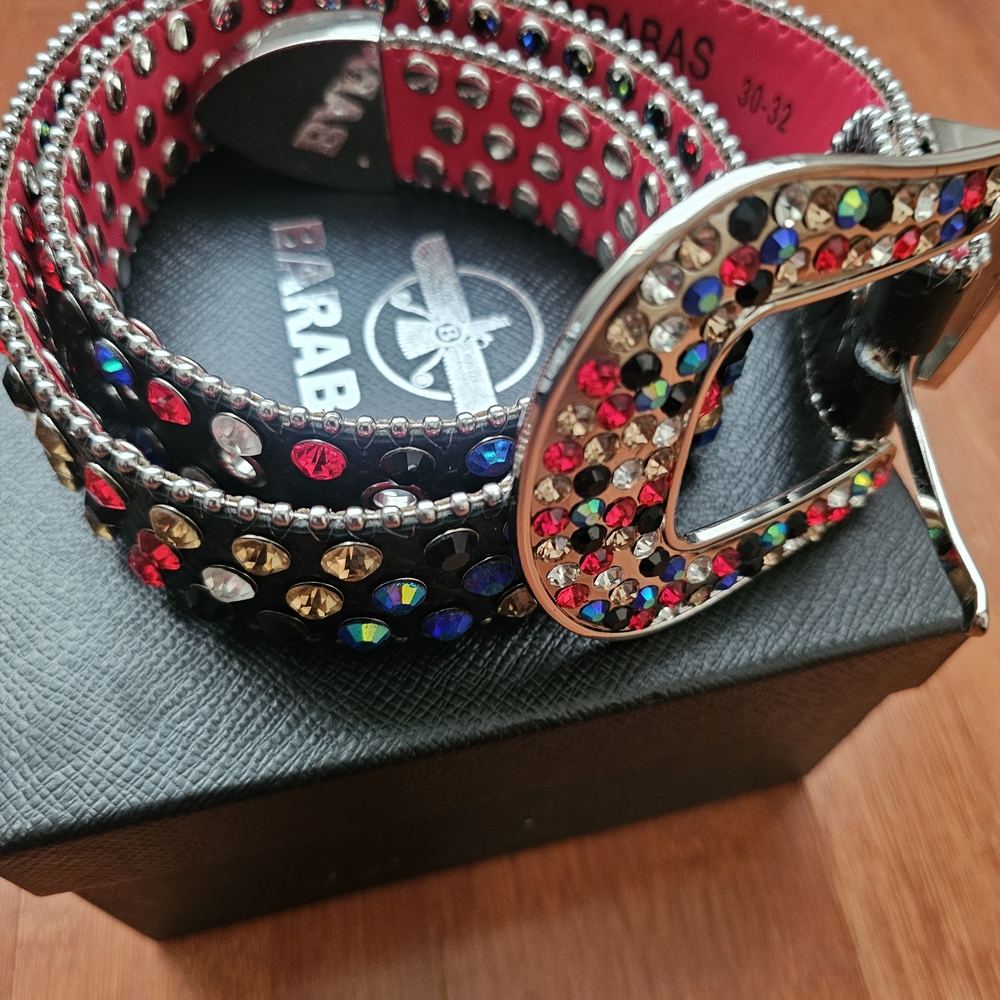 Barabas Sparkling Rhinestone Belt - Black and Multicolor